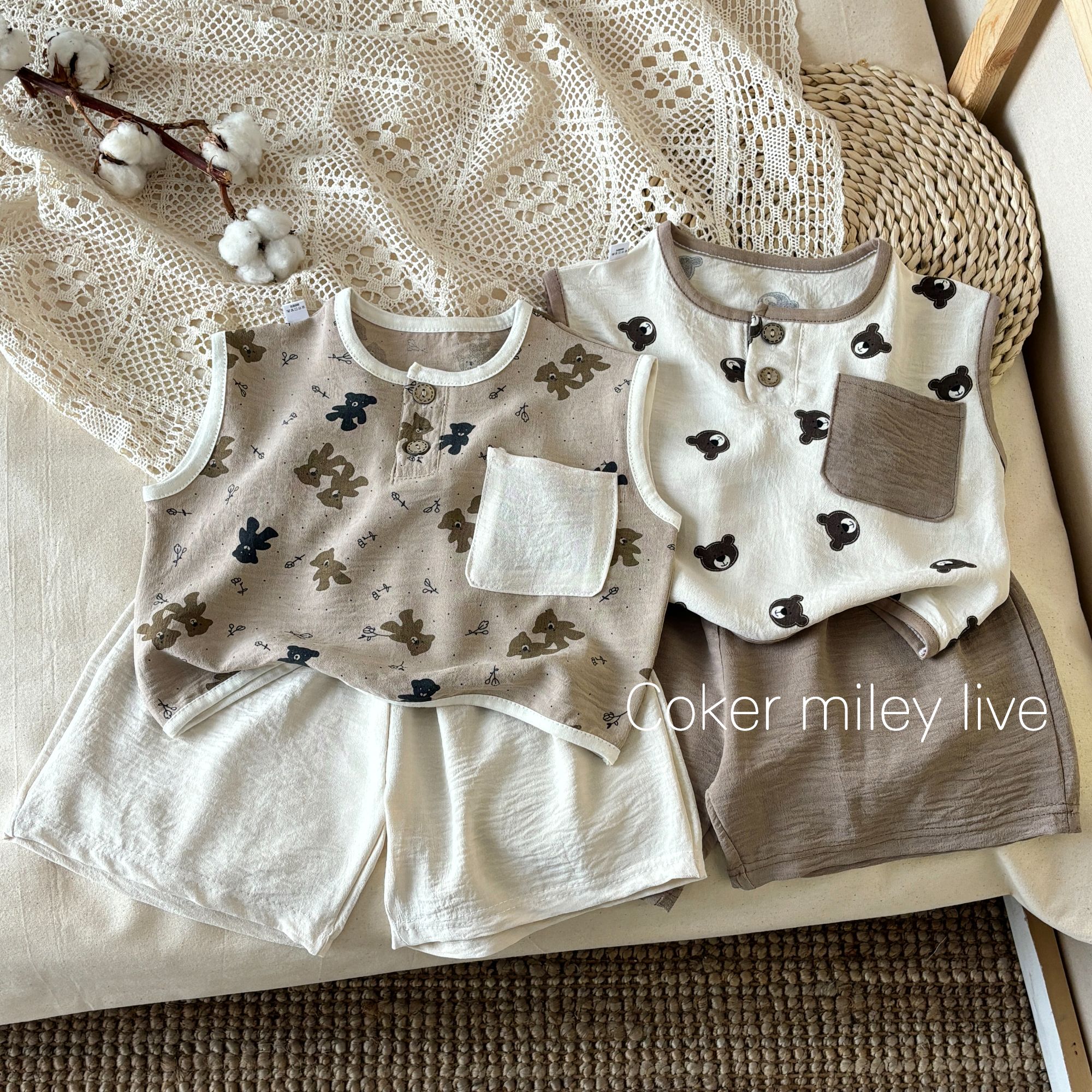 夏季儿童薄款背心短裤套装男宝女宝卡通家居外穿无袖休闲两件套