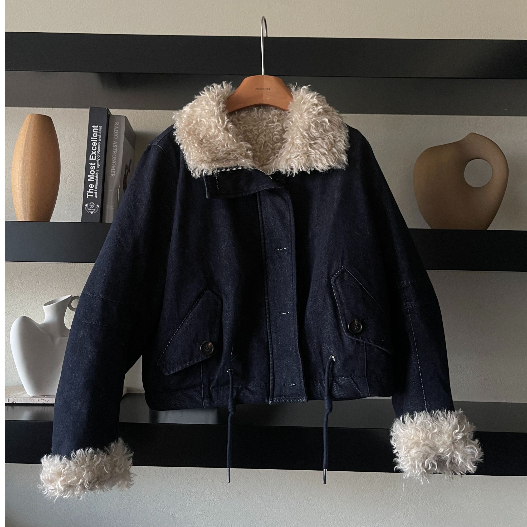 【榛仁奶球】高级感翻领韩系宽松保暖休闲棉服牛仔外套女上衣