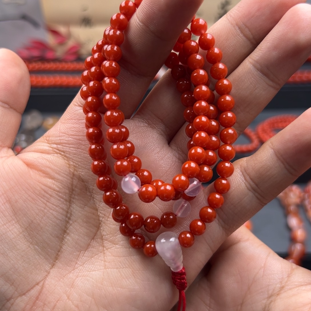 南红玛瑙未镶嵌手链东山大水沟5.8+柿子锦满色肉多圈多绕