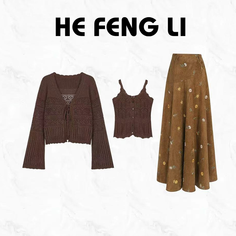 【沙漠原野】秋季新款复古高级感半身裙套装早秋穿搭女时尚三件套