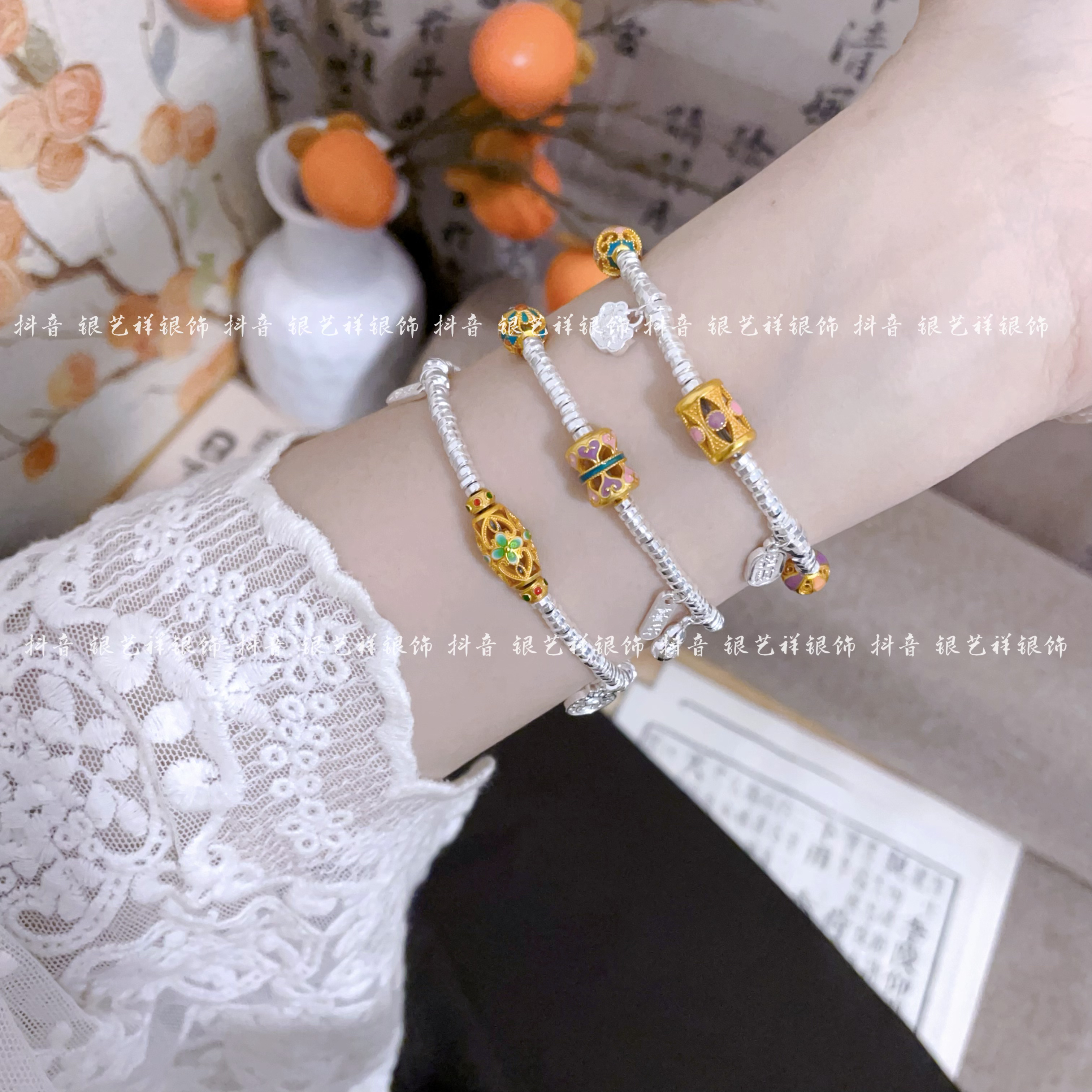 足银银制品 足银999.9新款腰缠万贯绣球招财盘缠手工编织足银手链