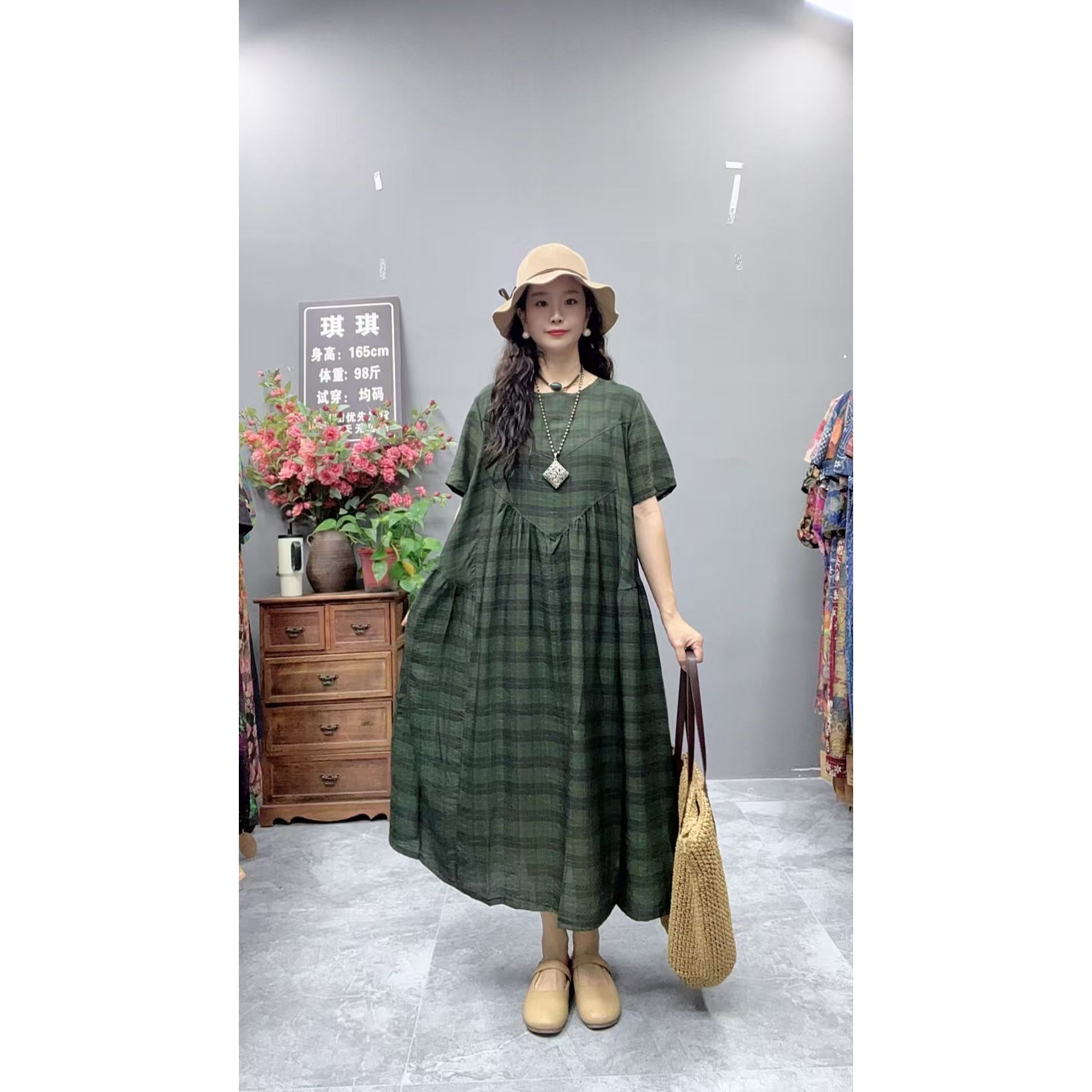 5225夏季新款显瘦气质时尚女百搭休闲文艺复古印花洋气宽松连衣裙