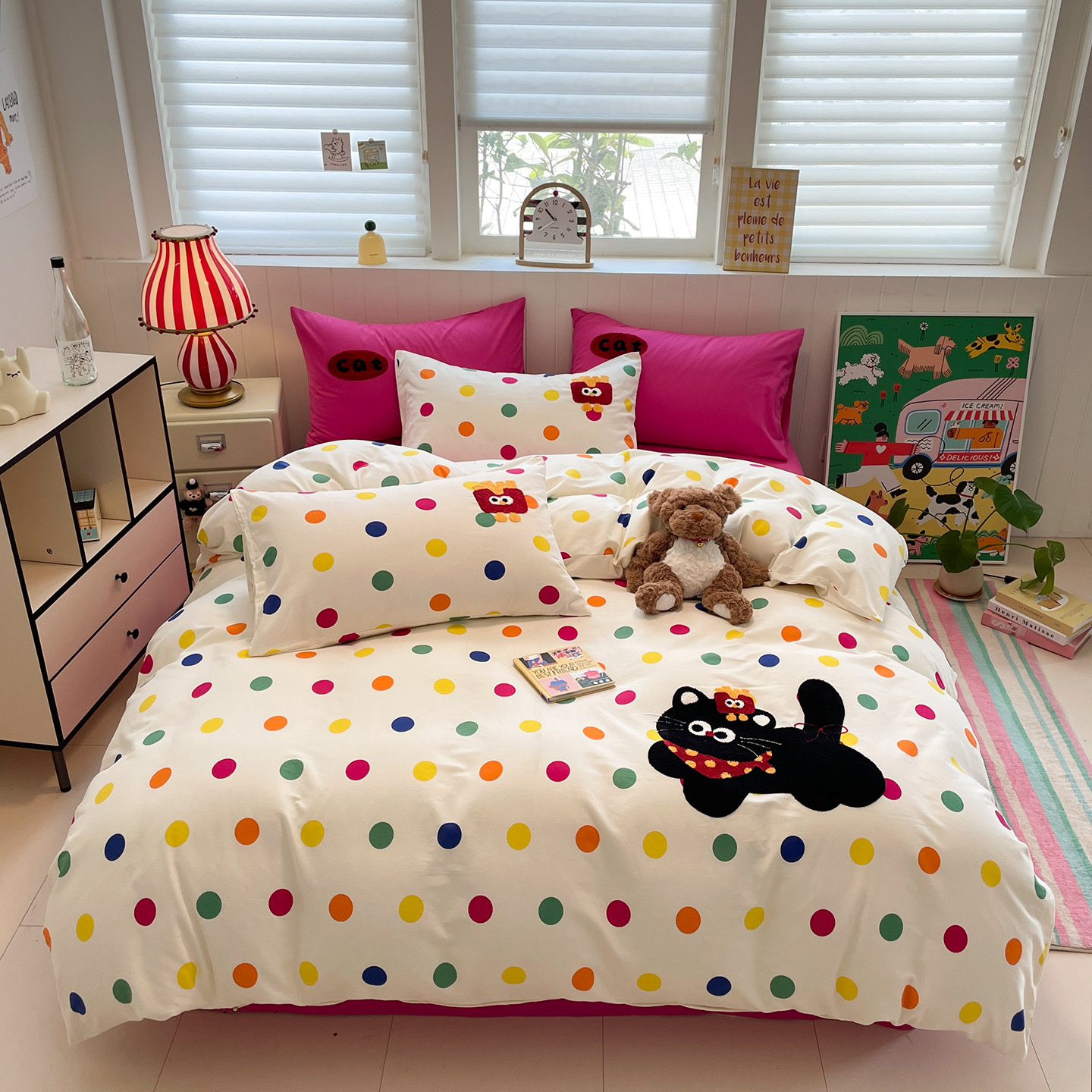 秋冬全棉加厚磨毛毛巾绣卡通可爱四件套被套床单床笠学生三件套