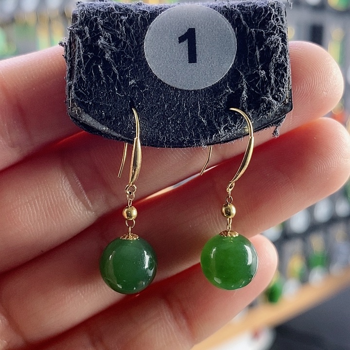 和田玉耳饰18K金镶嵌