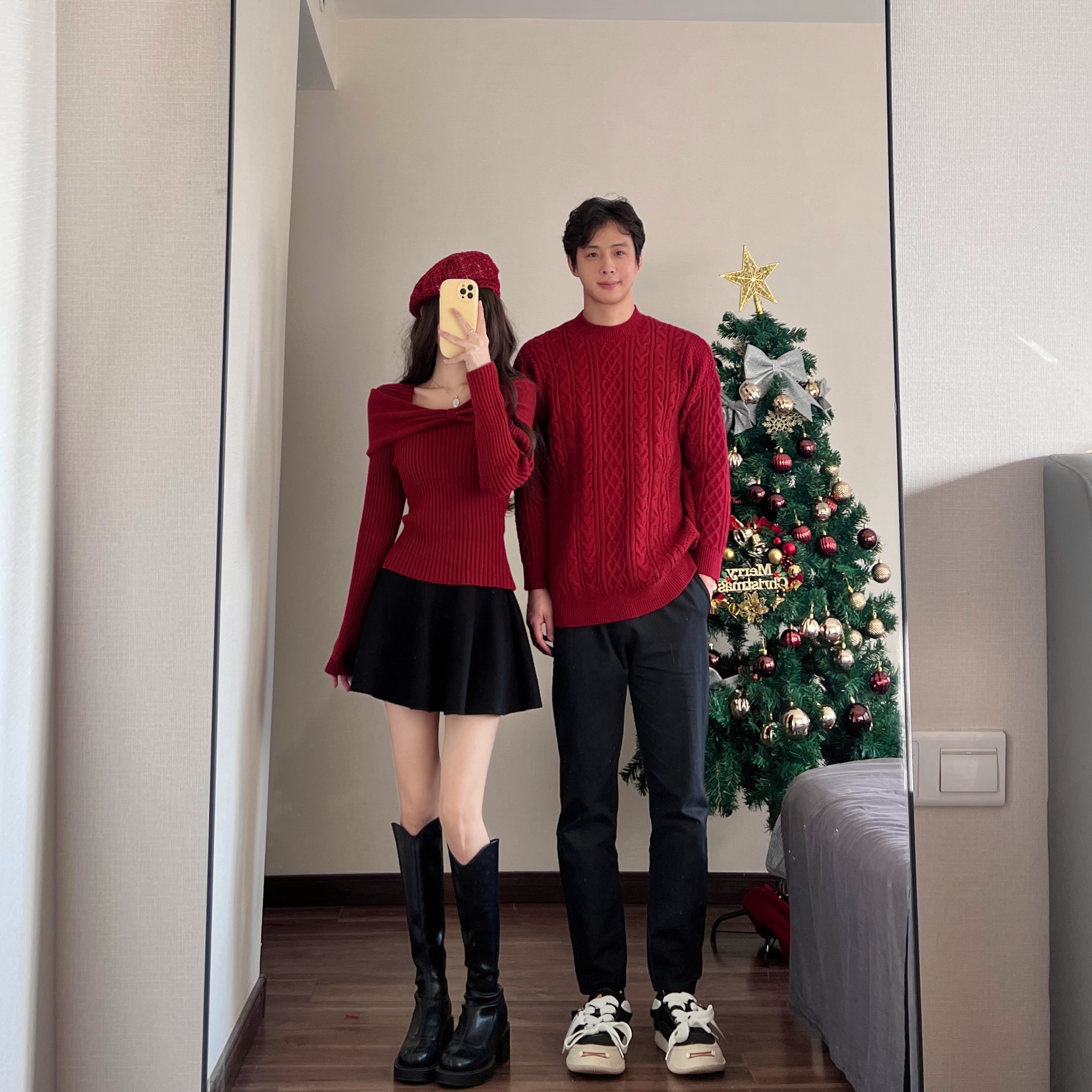 回门新年情侣装秋冬季红色毛衣本命年领证订婚一裙一衣高级感套装