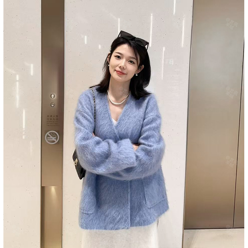 【许我耀眼】百搭气质温柔时尚外套短款V领水洗拉绒大衣女冬季MT002