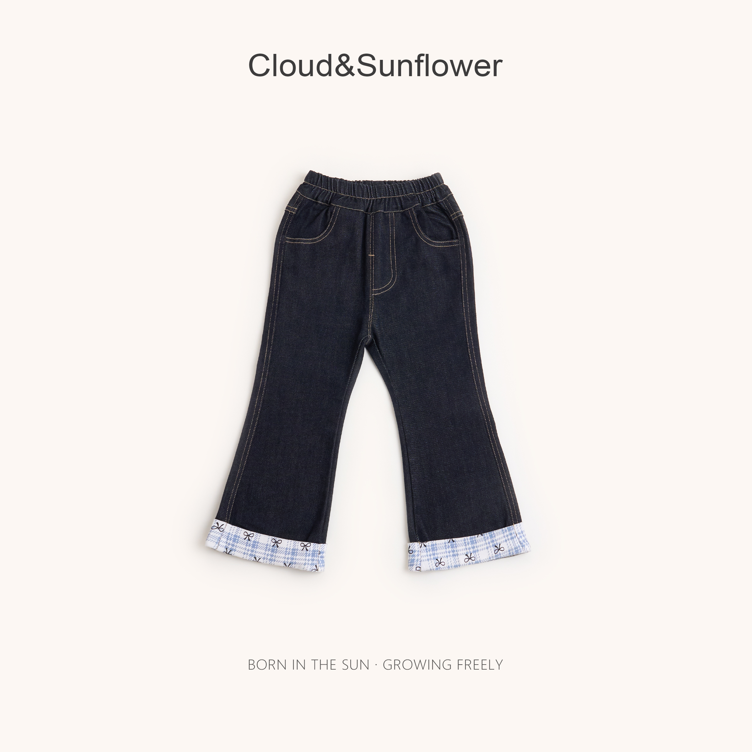 【云朵小葵】女童秋季韩版裤脚蝴蝶结后兜设计感休闲牛仔裤77014