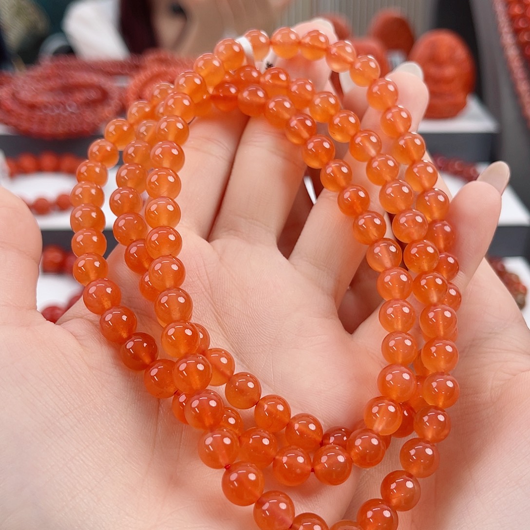 未镶嵌保山河湾冰红芬达色7mm多圈南红玛瑙