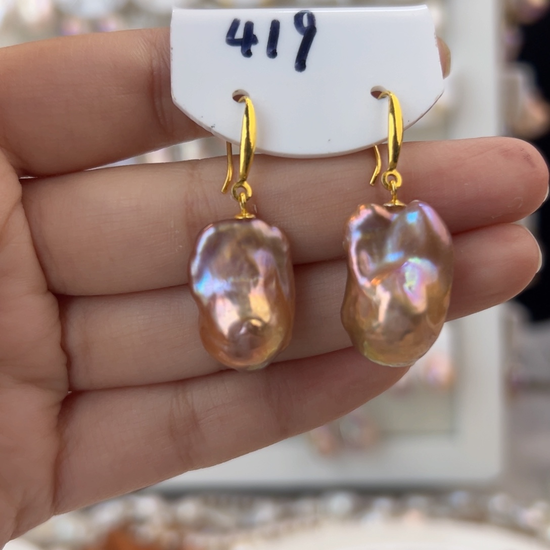 淡水珍珠耳饰银S925镶嵌F*