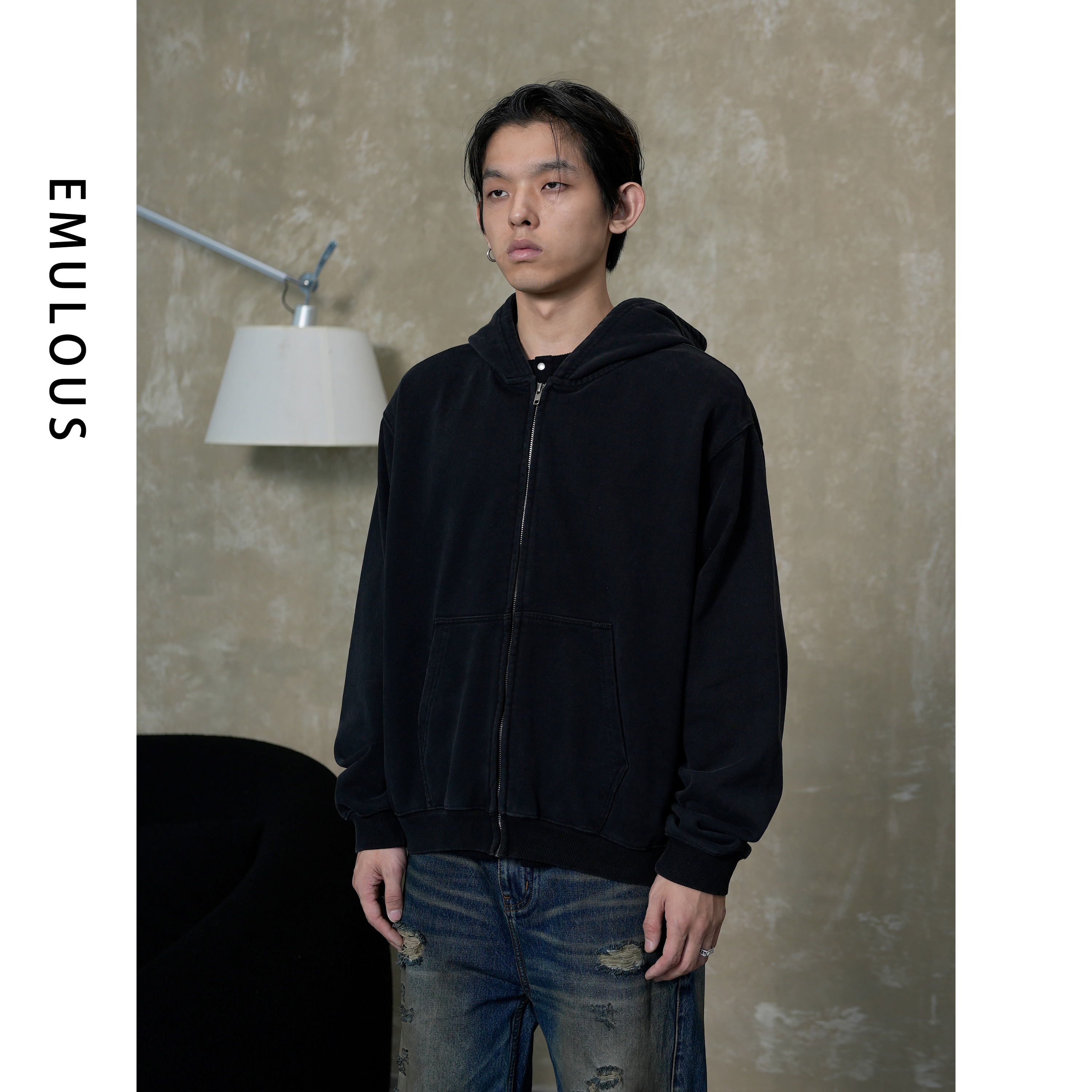 EM 拉链卫衣1.0 连帽三色480g重磅纯色百搭宽松休闲情侣外套男女