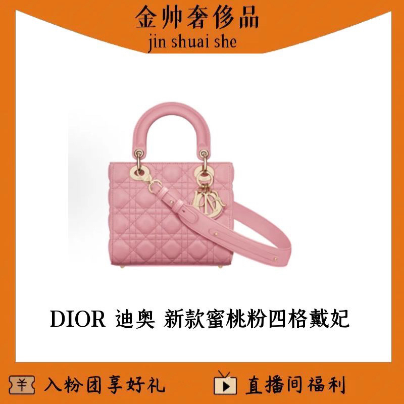 99新 DIOR/迪奥 蜜桃粉色/四格戴妃/新款/单肩包/B6610