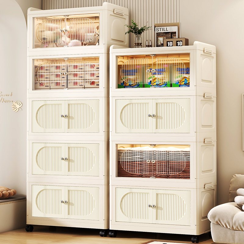 客厅简约加高款双开门储物柜免安装家用儿童衣柜零食收纳柜