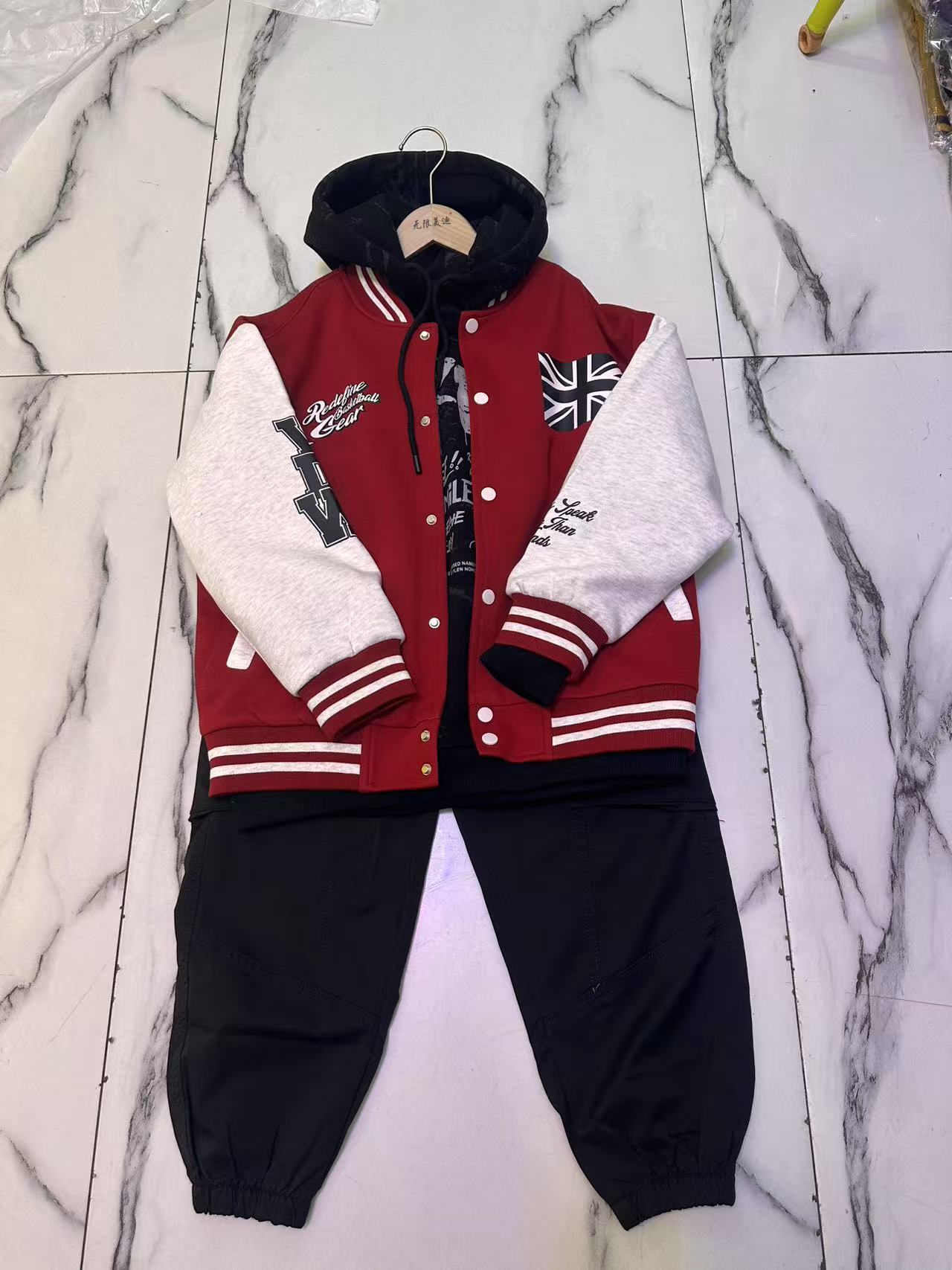 保暖上装单排扣通用长袖棒球服女童中大童秋冬拼接拼色男童