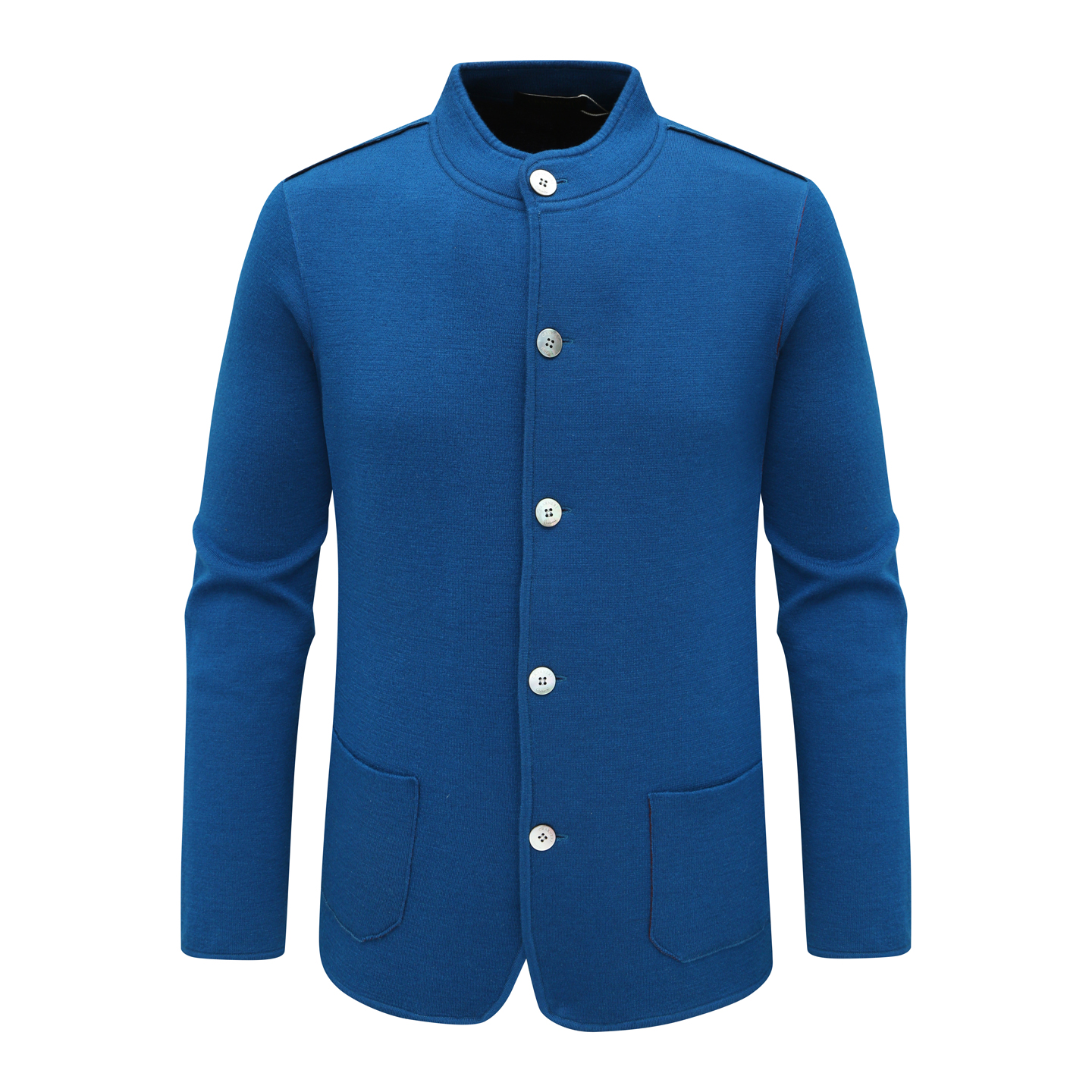 KN10康男式针织舒适有弹力 休闲立领开衫毛衣 蓝色