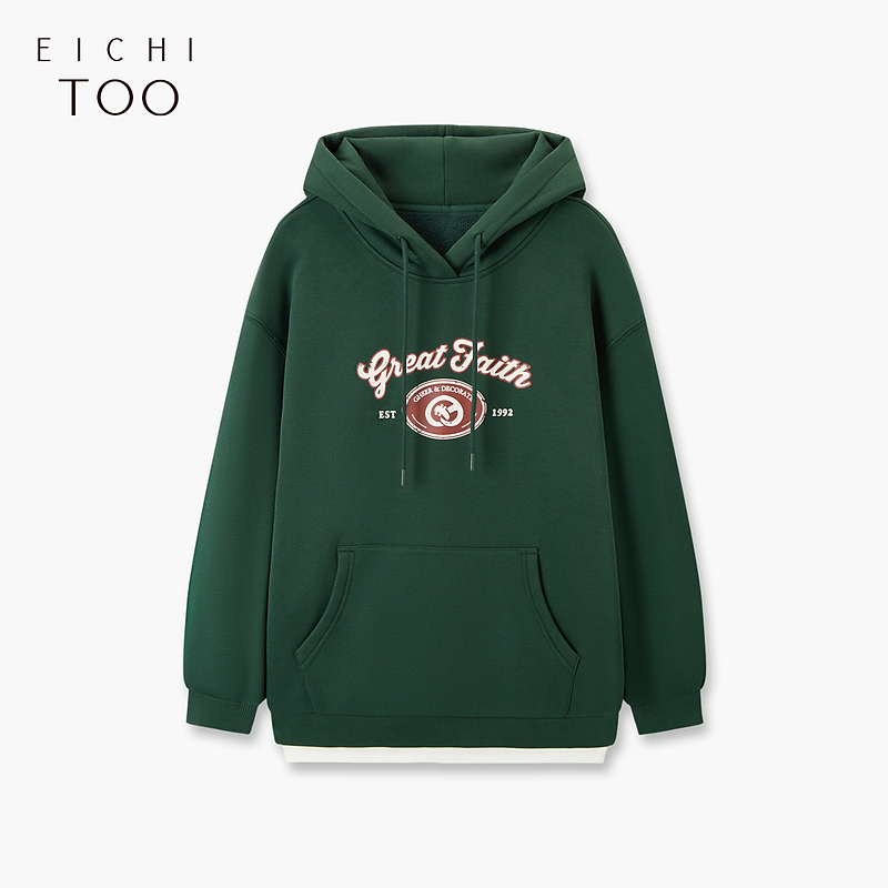 爱居兔冬季宽松时尚假两件设计连帽加绒卫衣ENZWJ4N004A