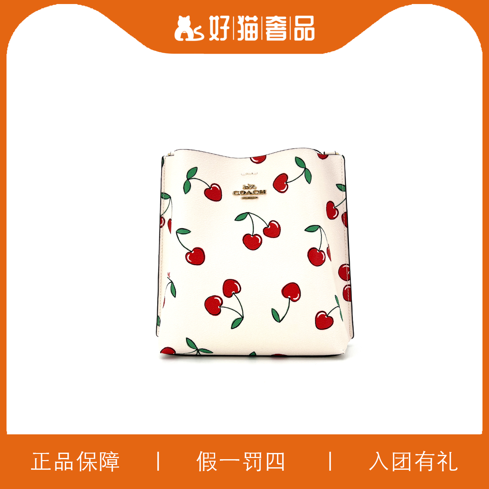 95新 COACH/蔻驰 蔻驰樱桃印花茉莉水桶/JMCC65/23X22X10