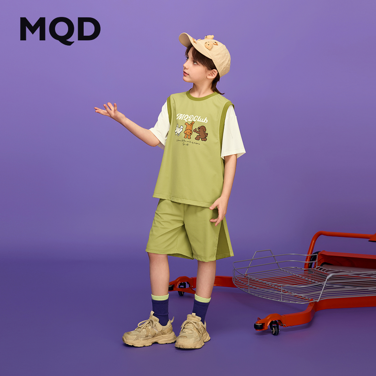 MQD童装25夏季新品学院风运动假两件五分裤两件套篮球9652W2202