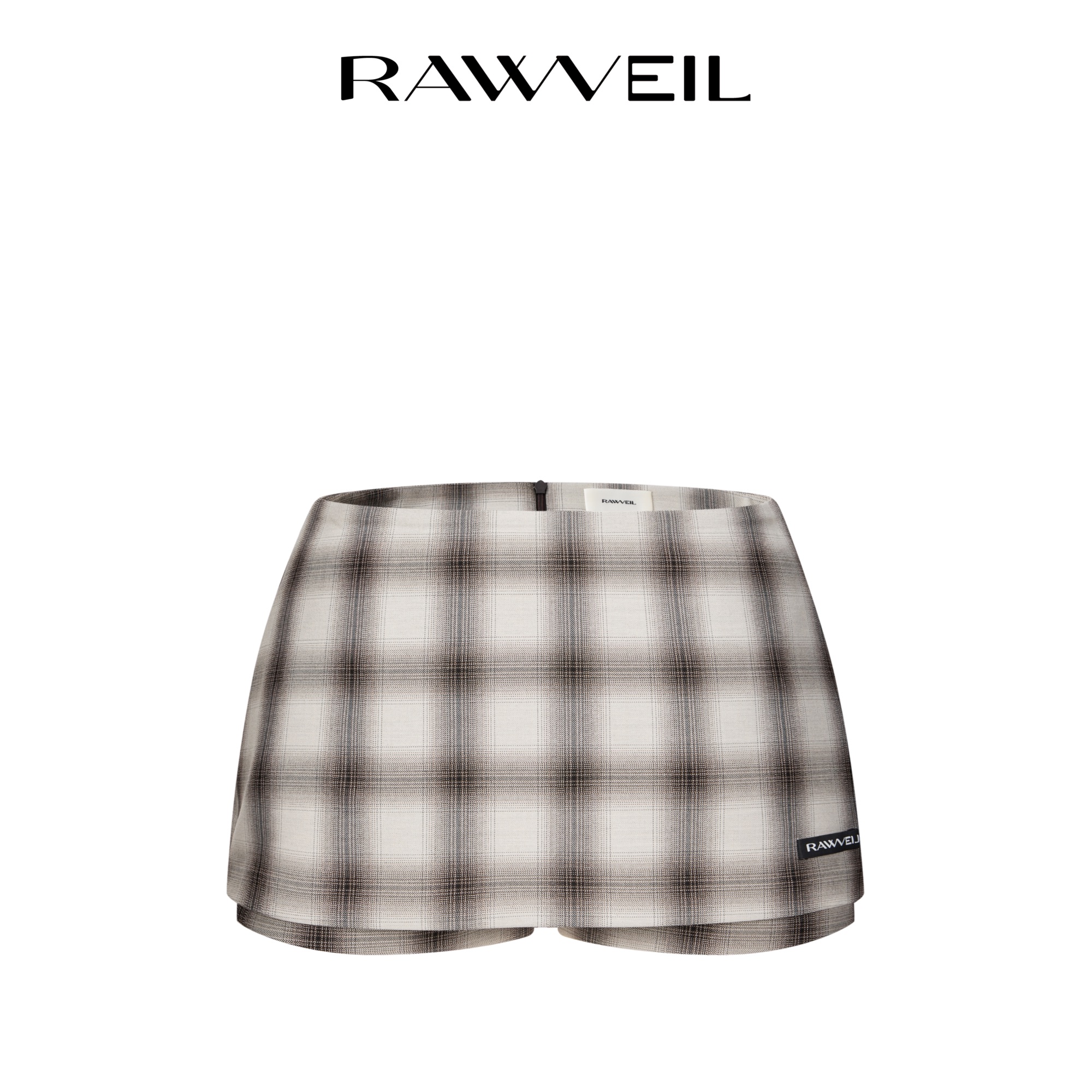 RAWVEIL 「尘雾漫格」织标格纹裙裤侧开拉链A字摆