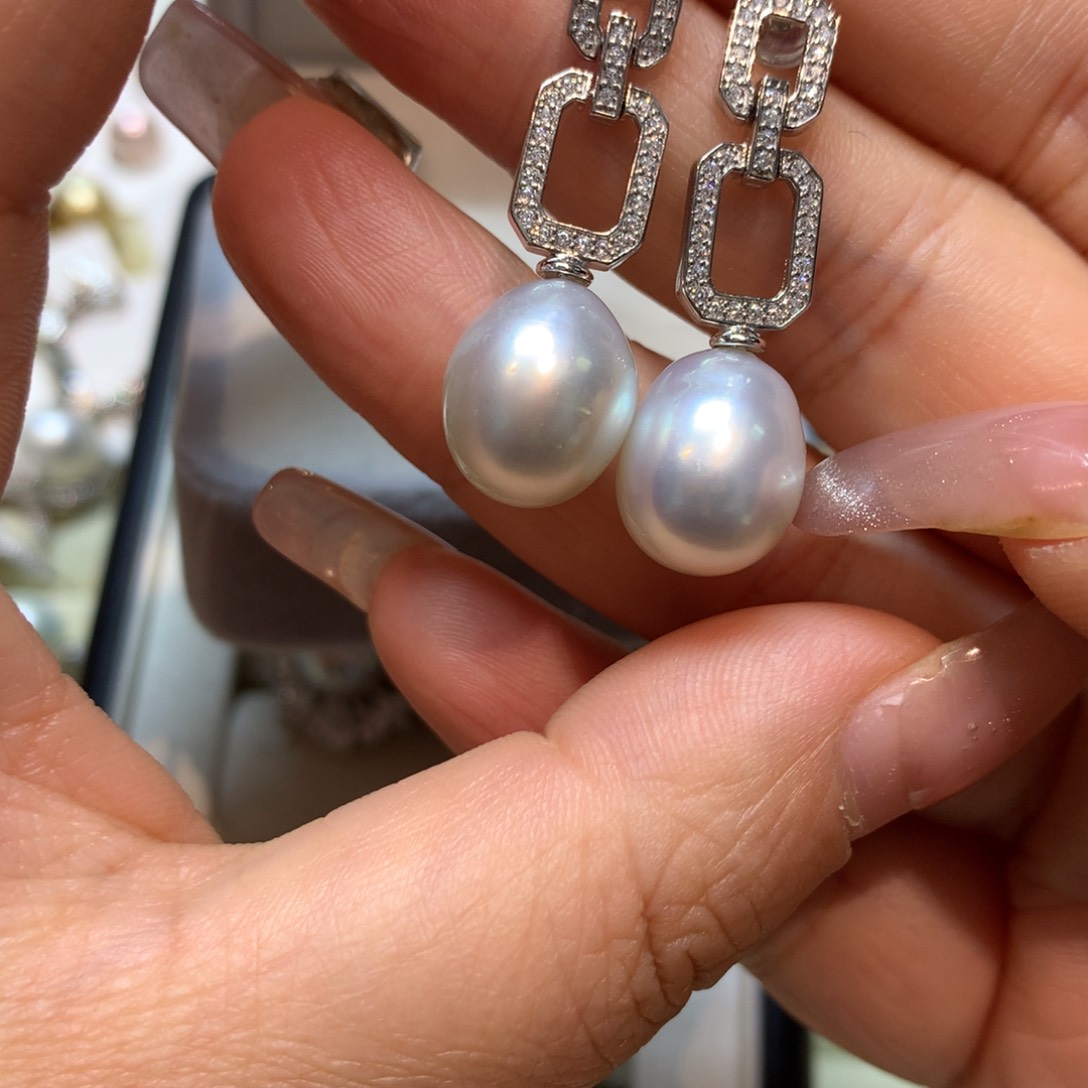 海水珍珠耳饰银S925镶嵌