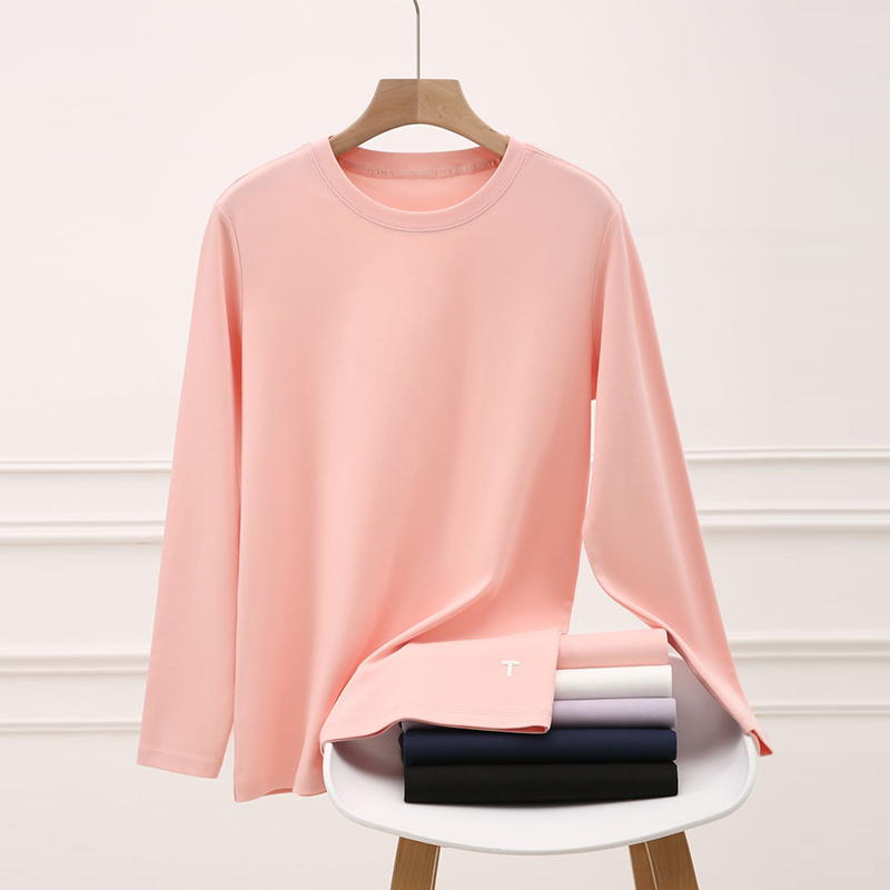 秋季情侣款弹力亲肤棉感舒适长袖T恤简约百搭纯色休闲卫衣SS26030