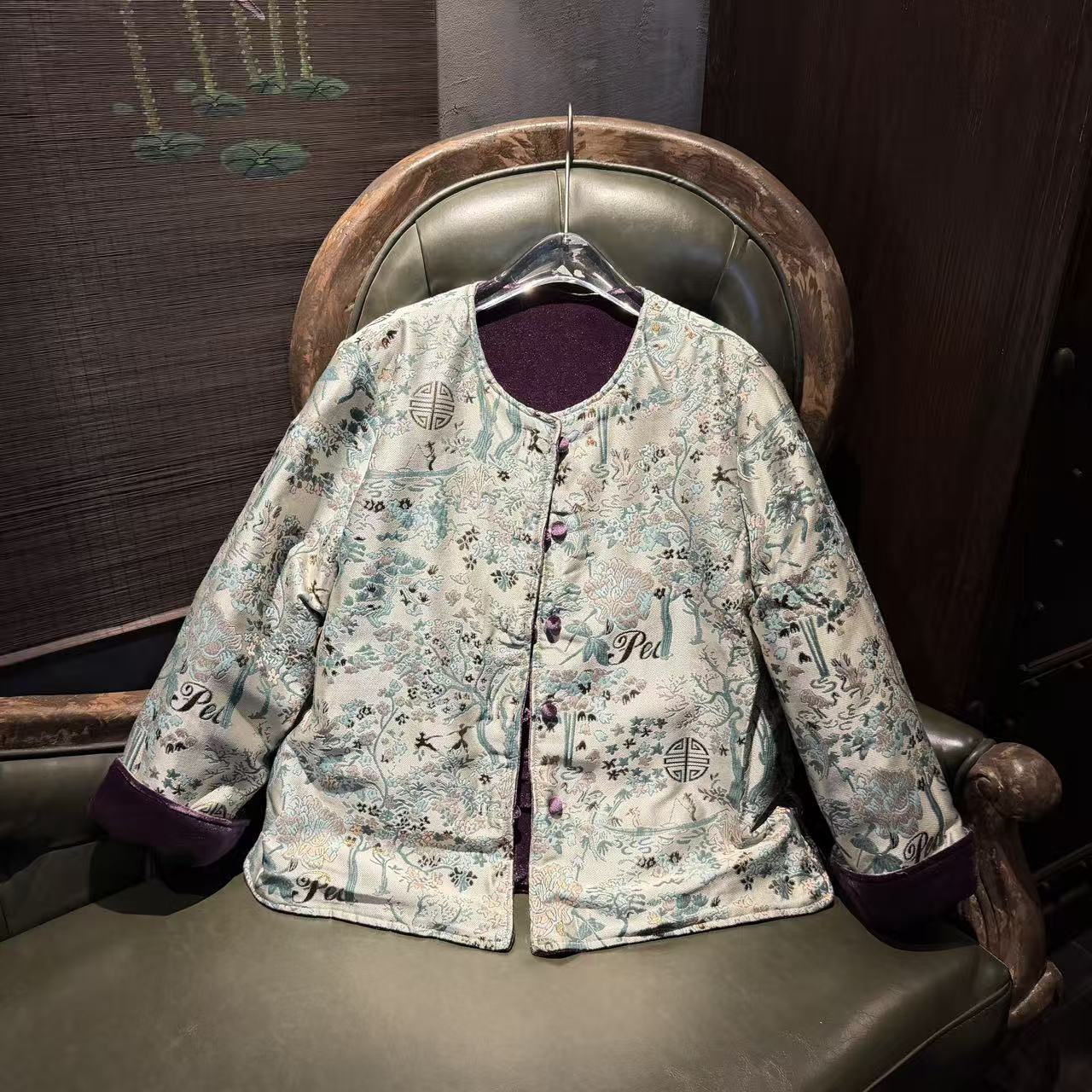 【优搭严选】时尚百搭设计款气质休闲国潮暗纹提花刺绣外套B525