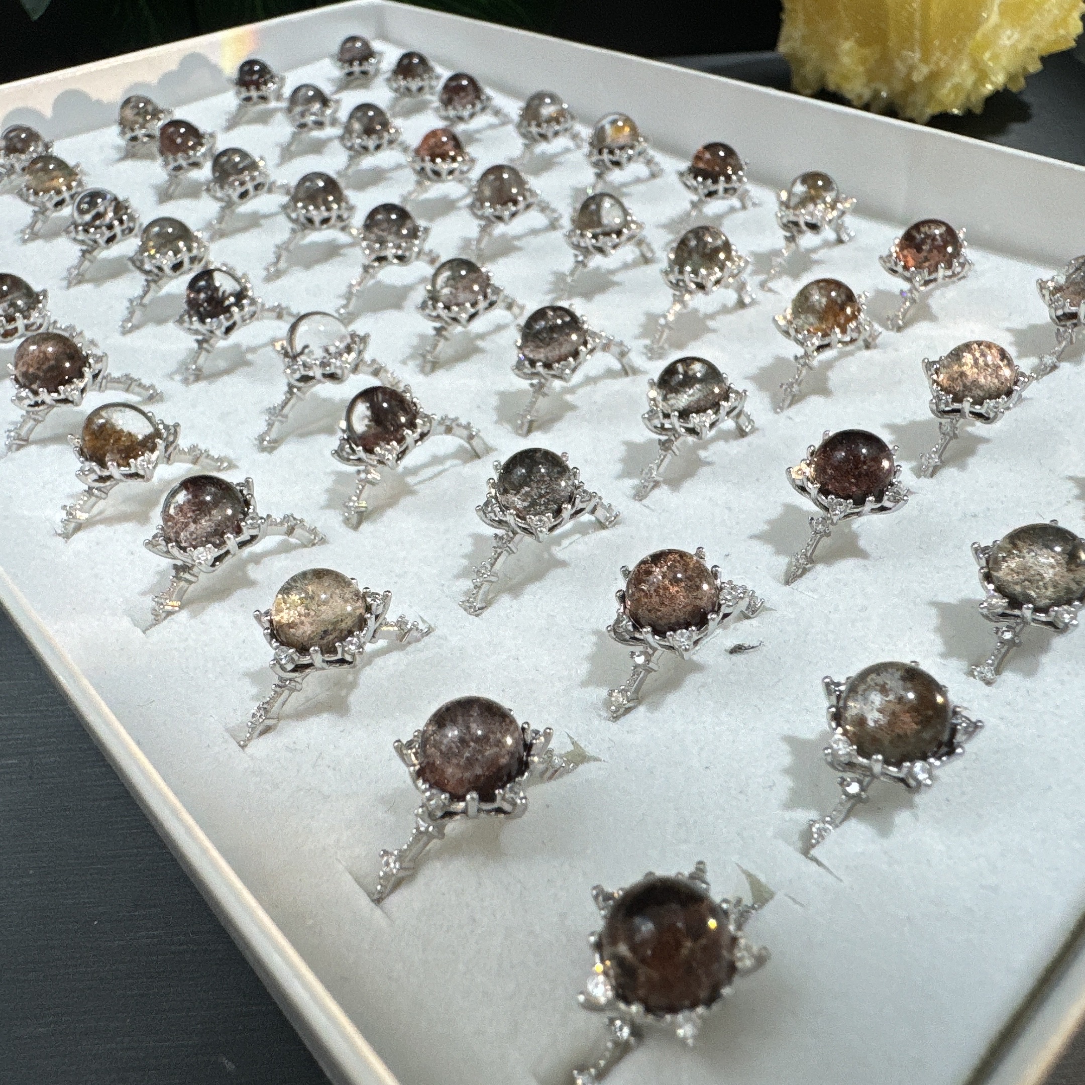 s517 天然四季幽灵 莫奈花园 戒指S925银镶嵌  多样性发一件