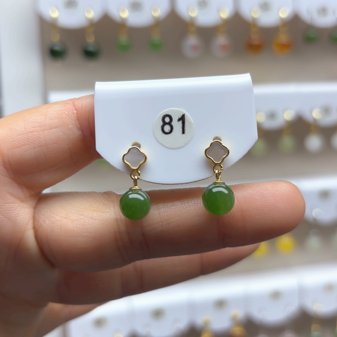 和田玉耳饰银S925镶嵌