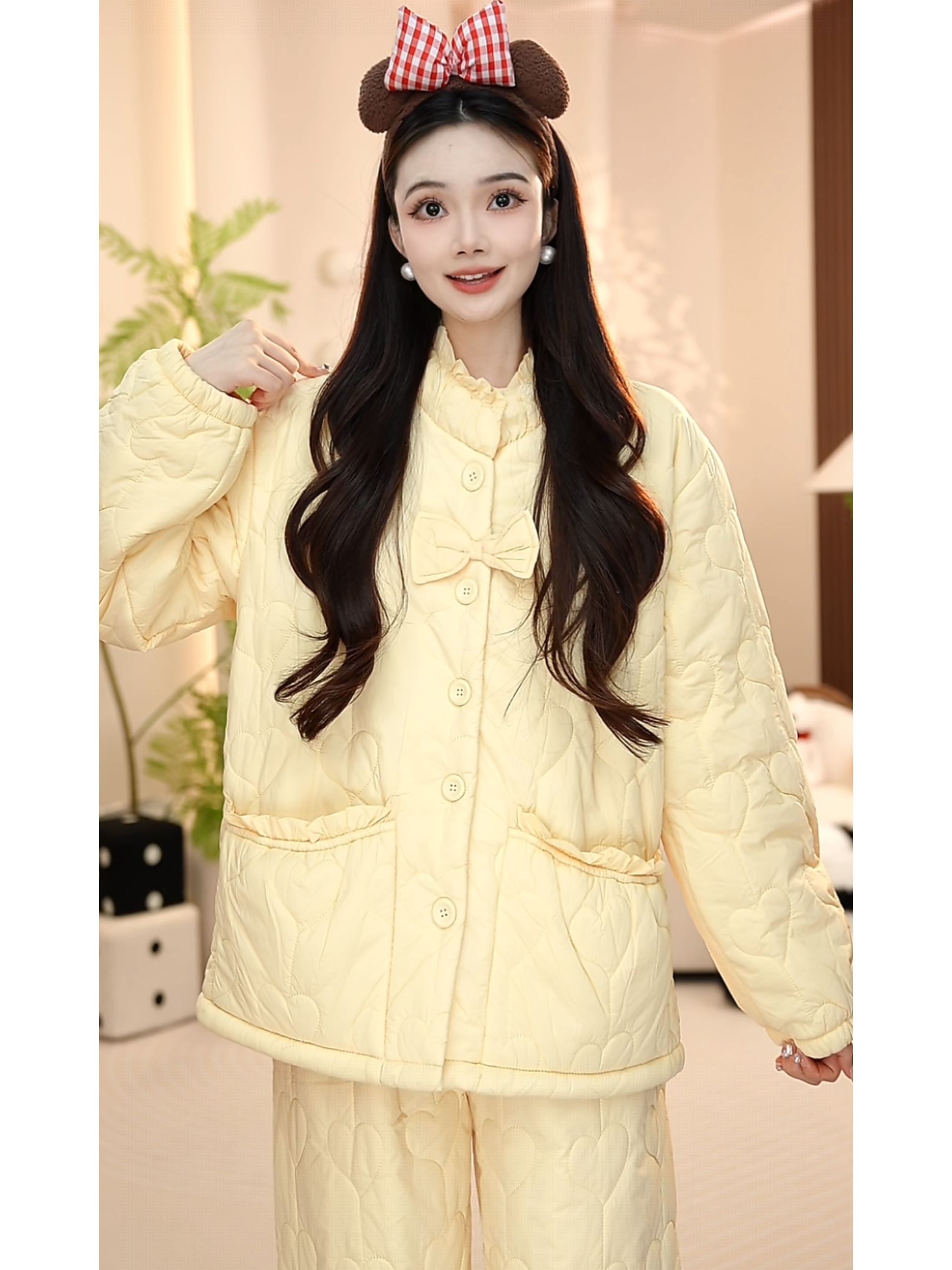 【月亮奶油】三层夹棉冬季超厚加绒加厚高端保暖家居服睡衣女