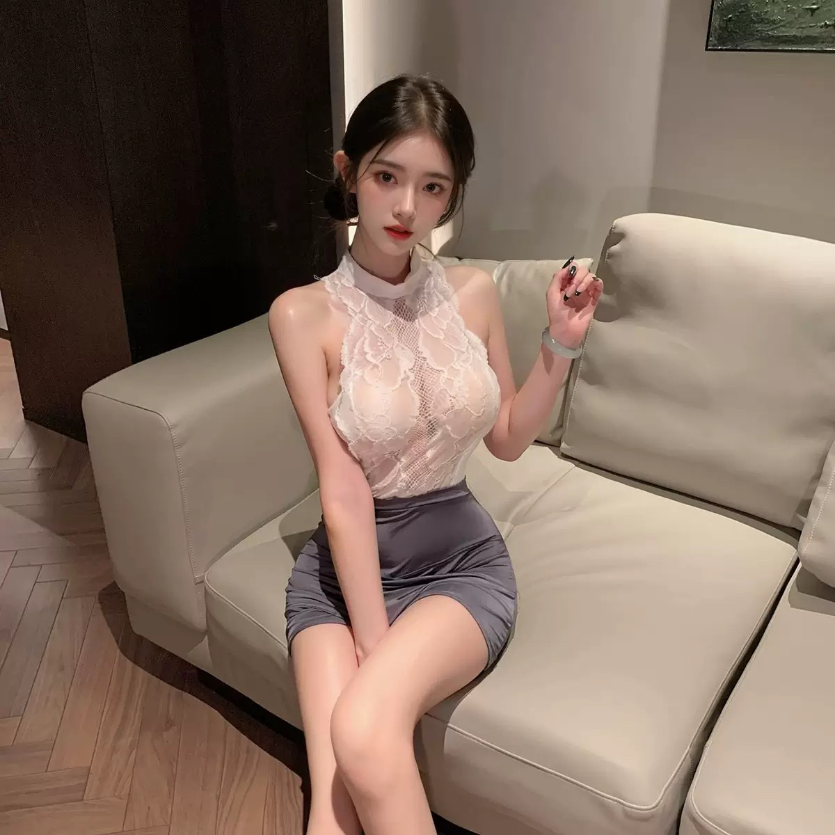 蕾丝显瘦御姐镂空修身夜店弹力紧身连体包臀