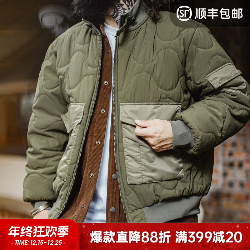 马登工装美式复古M51军绿色夹克大口袋短款立领保暖棉服外套男冬