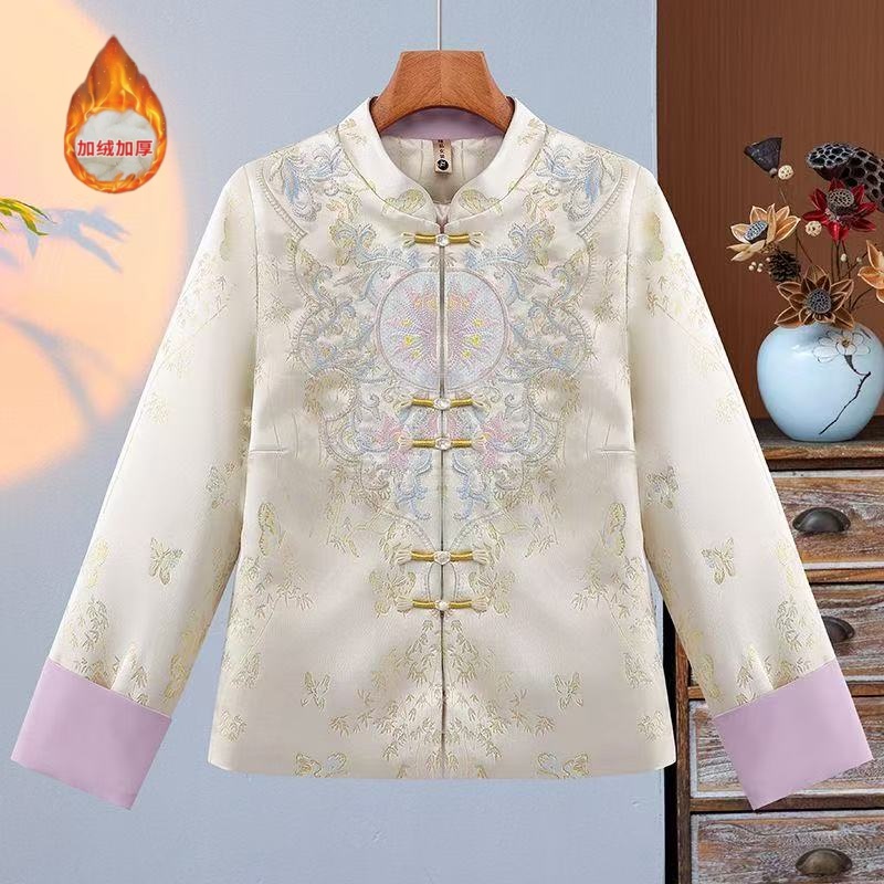 （繁花似锦）中式女装时尚立领刺绣中国风古风复古宽松棉衣