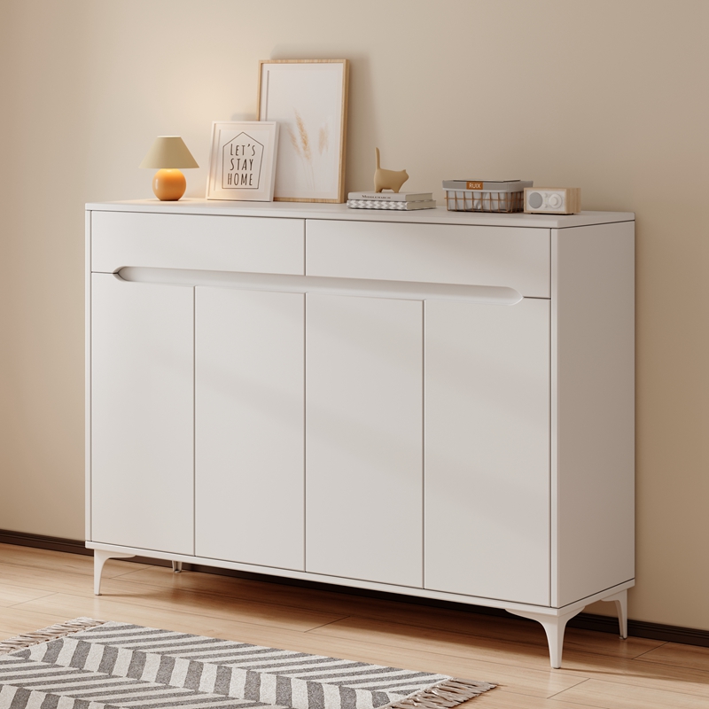 实木生态板鞋柜奶油风纯色卧室柜靠墙简约北欧门厅鞋柜客厅家用