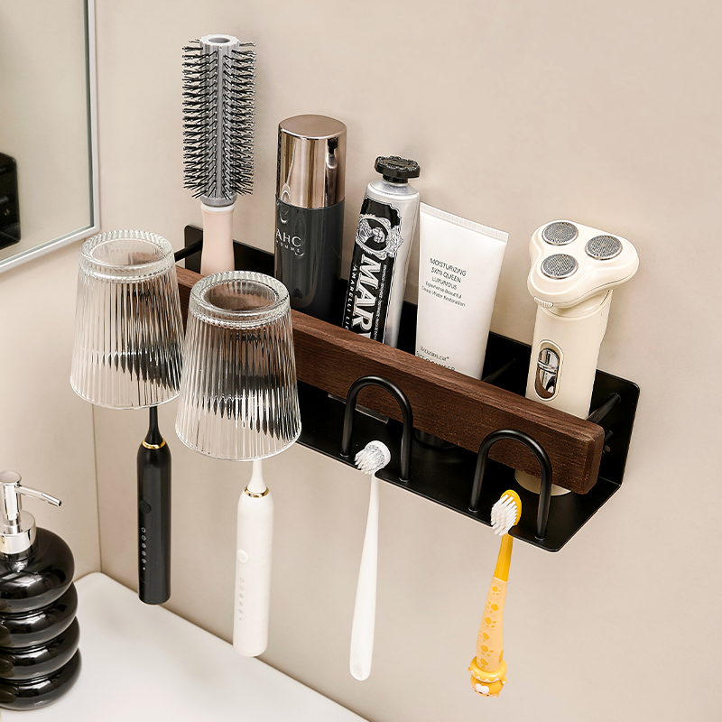 卫生间电动牙刷子置物架2025新款高端壁挂式漱口杯牙杯架牙膏挂架