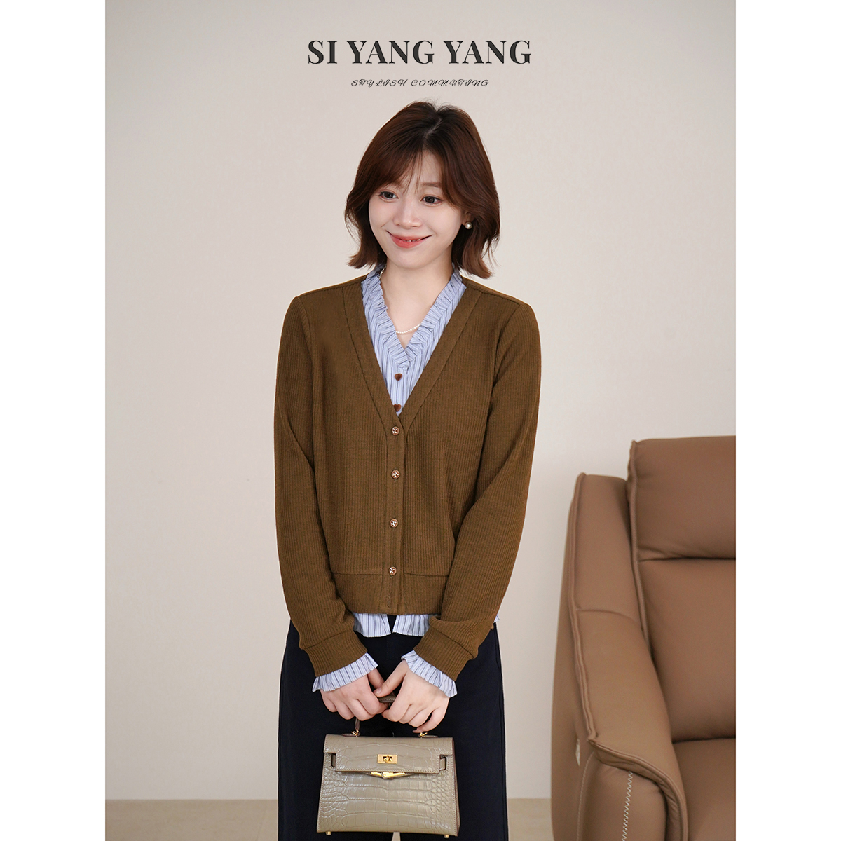 斯洋洋SIYANG超柔条纹针织通勤气质减龄假两件上衣SY509A103SYY