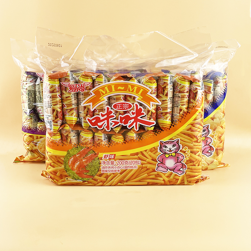 爱尚咪咪油炸休闲小点心虾味条200g休闲怀旧蟹味粒小包装吃货零食