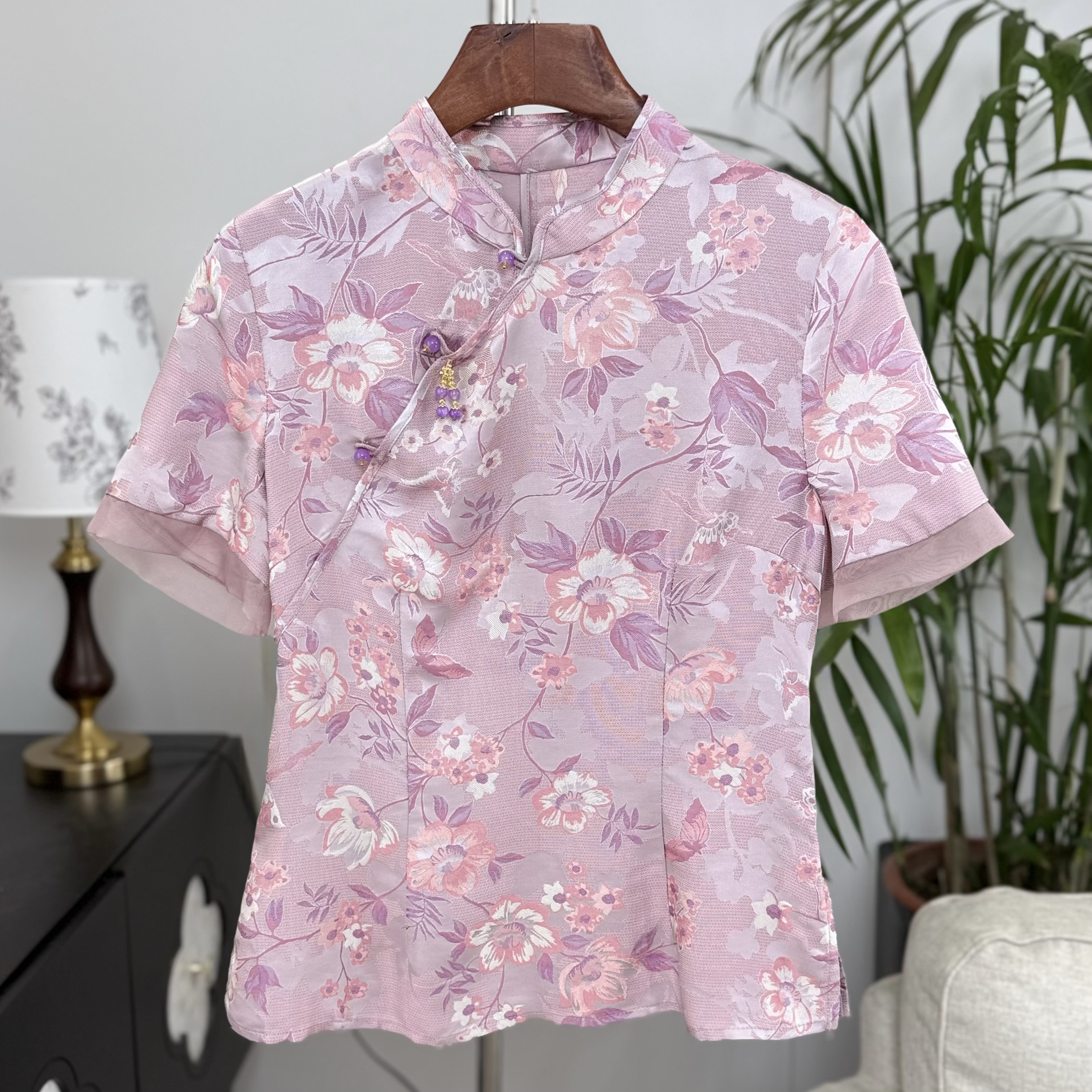 【紫蝶徊芳】 桑蚕丝新中式国风夏季花飞蝶舞紫色小衫21154