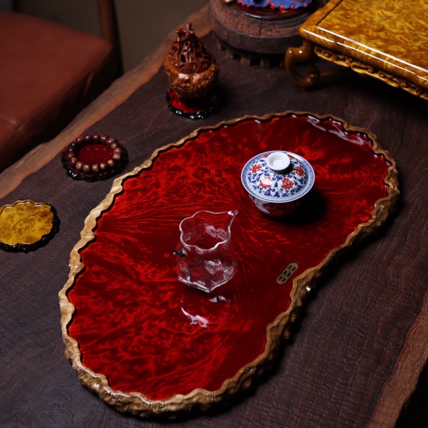 57-32-.26缅甸黄金樟干泡茶盘家用缅花壶承满榴花茶具整块实木