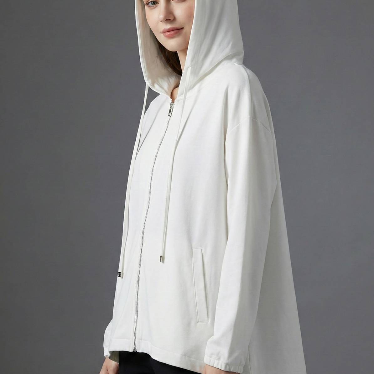 孤品长袖--白色连帽100棉质百搭打底衫36323