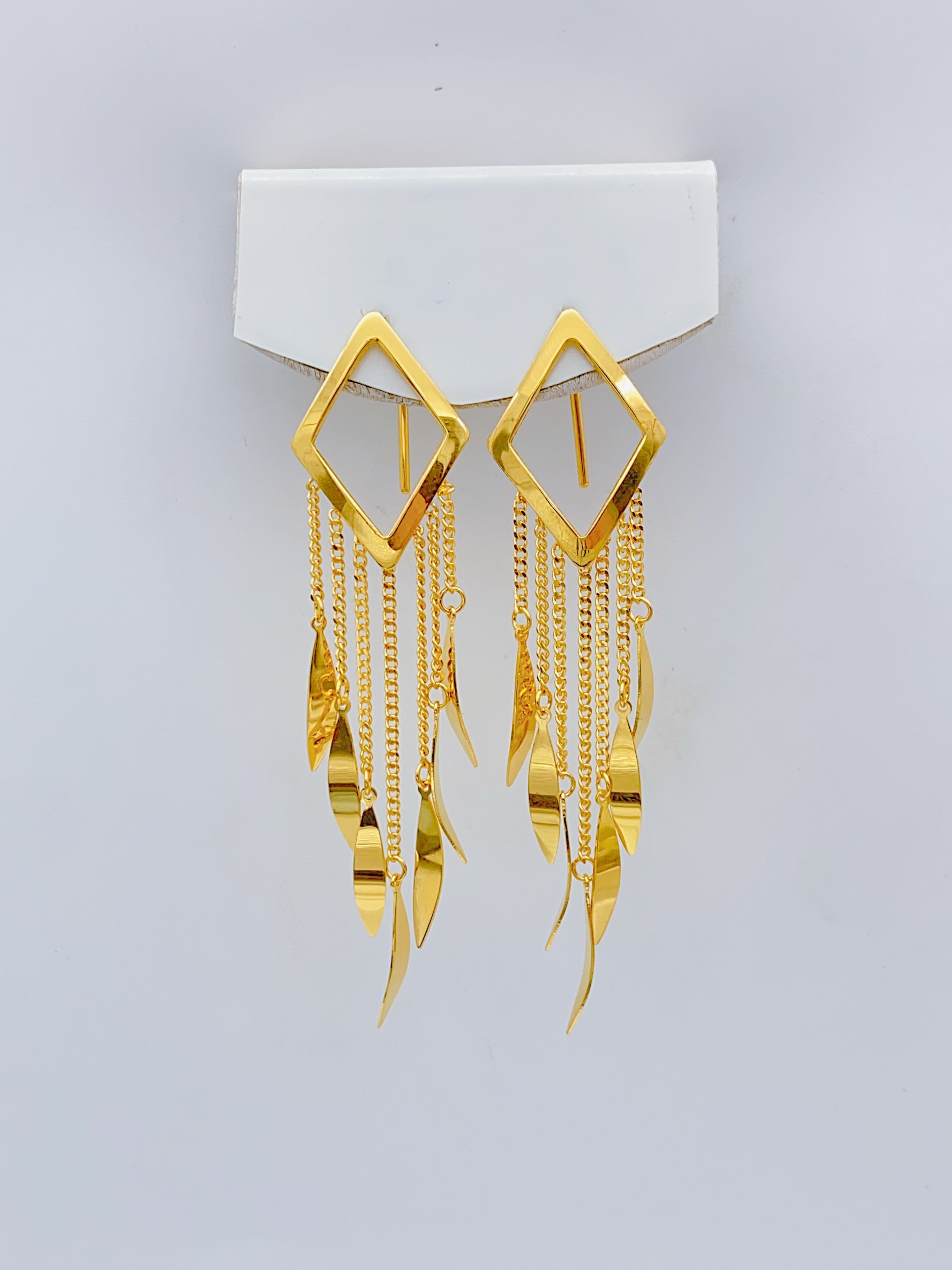 老庙黄金2 足金 精工5G工艺 时尚洋气镂空菱形流苏 7字钩 5.18克