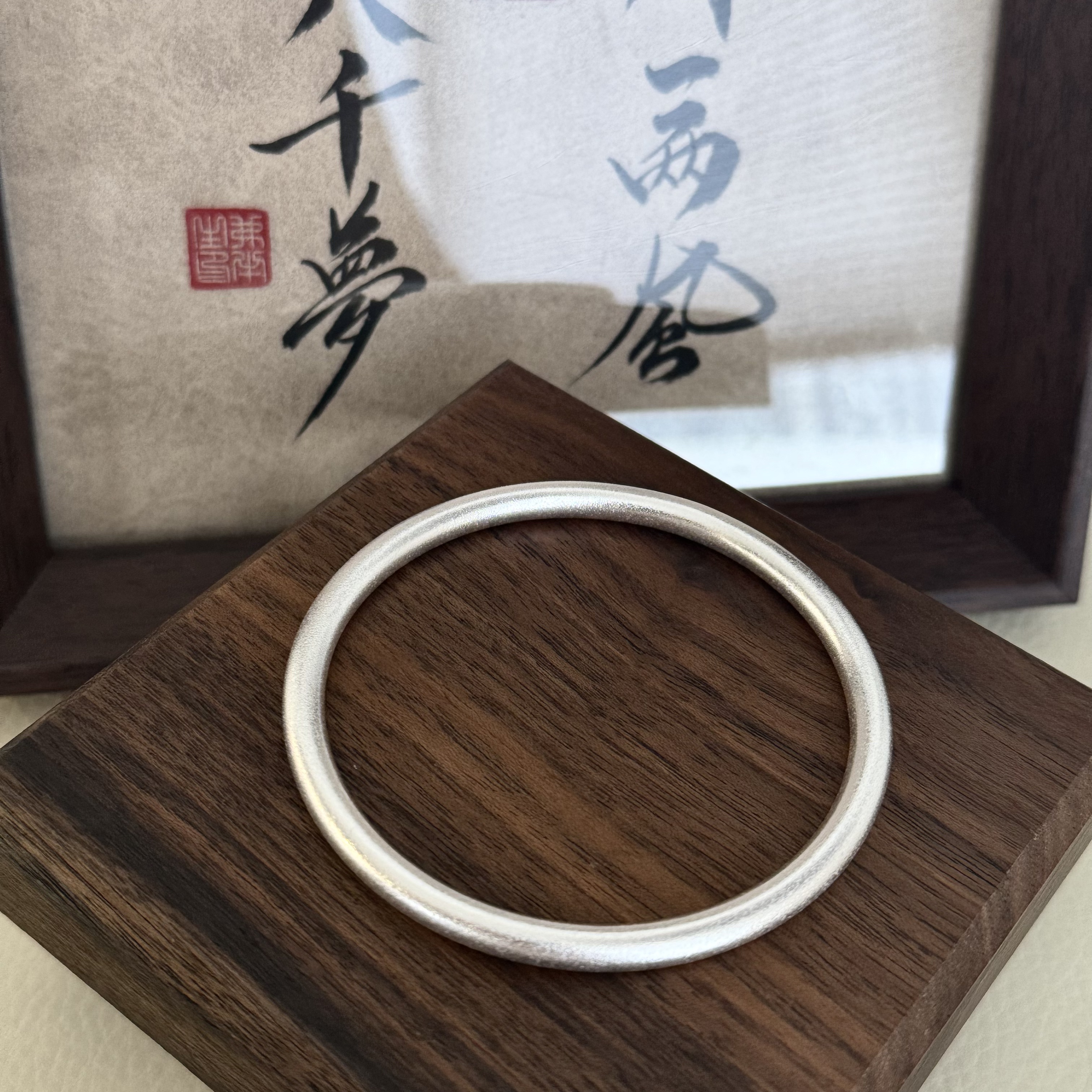 足银手镯 足银手镯 足银999.9 古法传承磨砂素圈手镯百搭 SZ04