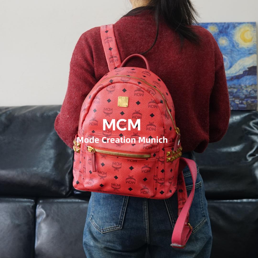 95新 MCM 红色双肩包/WJ12515128/5128