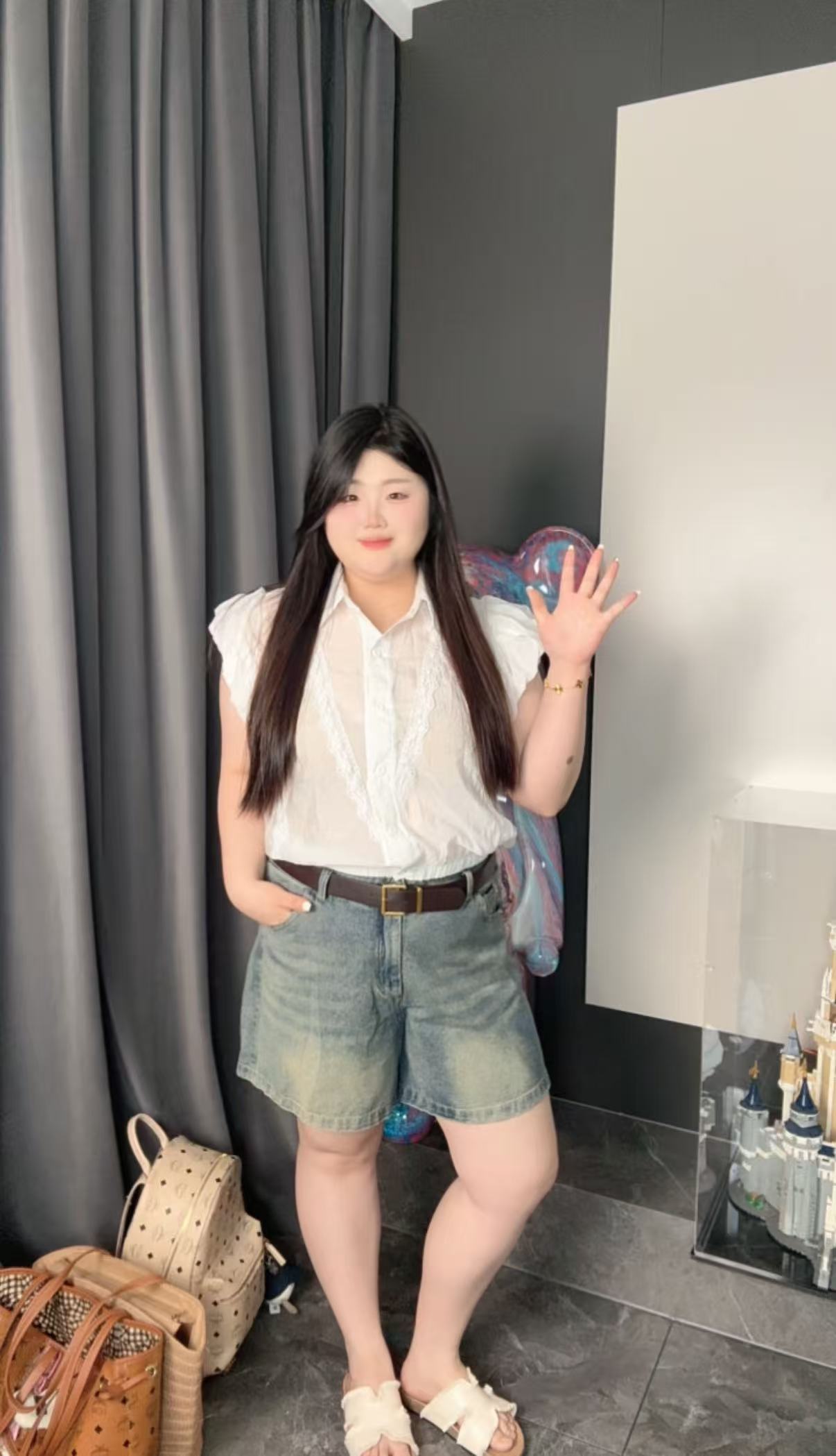 甜美清新时尚套装短袖衬衫短裤休闲夏季女大码