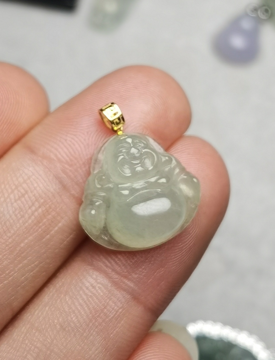 （91）金镶翡翠笑佛吊坠