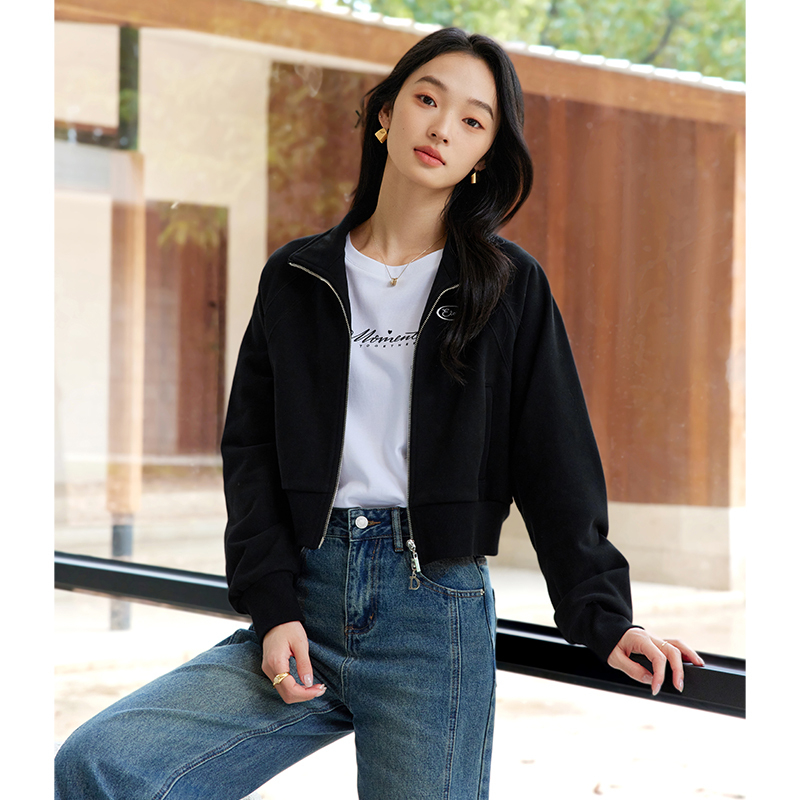 *立领加绒卫衣外套女短款2025高级感休闲夹克气质显瘦M8886/A0910