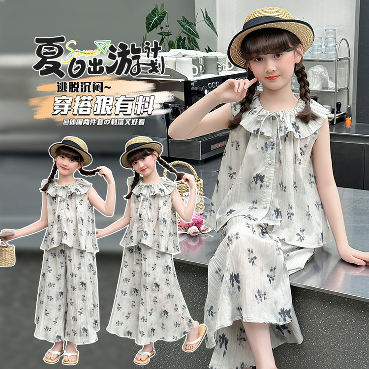 女童夏季天丝匹印套装