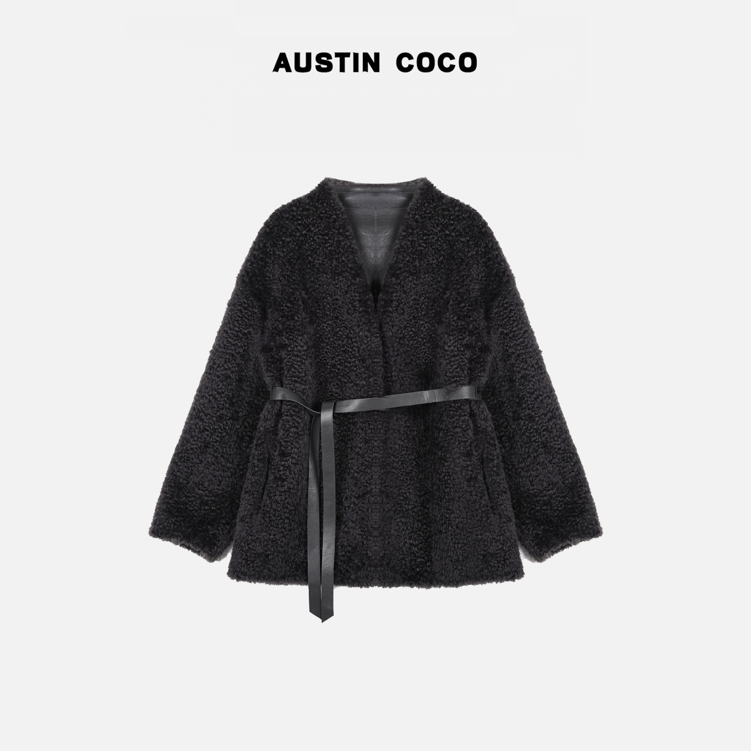 AUSTIN COCO中长款宽松休闲拉贡羊皮毛一体皮草女装外套P56606