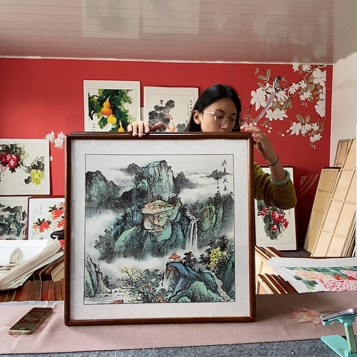国画手写手绘带框包邮国画作品62✖️62