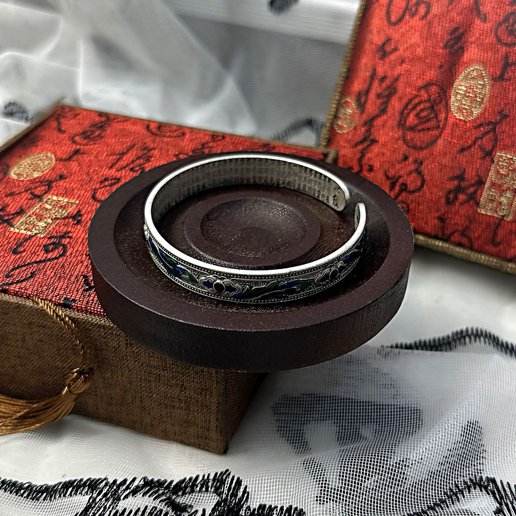 足银手镯 S177 开口复古银凤尾手镯经典百搭手工时尚复古