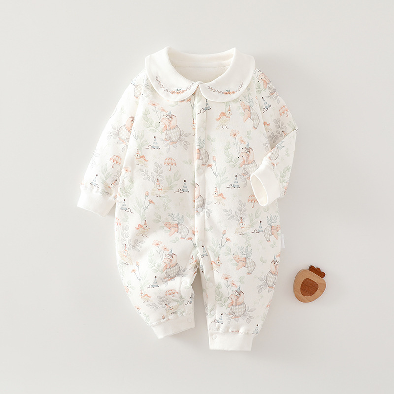 婴儿连体衣保暖秋冬季夹棉加厚冬装新生儿衣服宝宝外出无骨哈衣