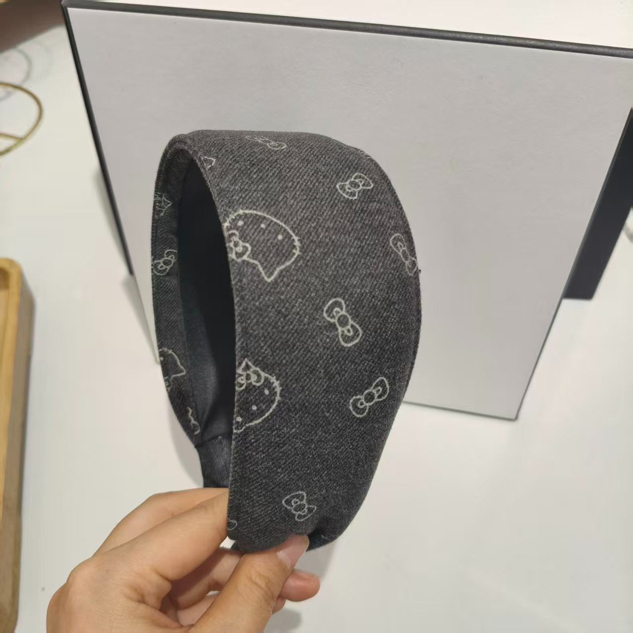 灰色牛仔夹棉款KT猫发箍